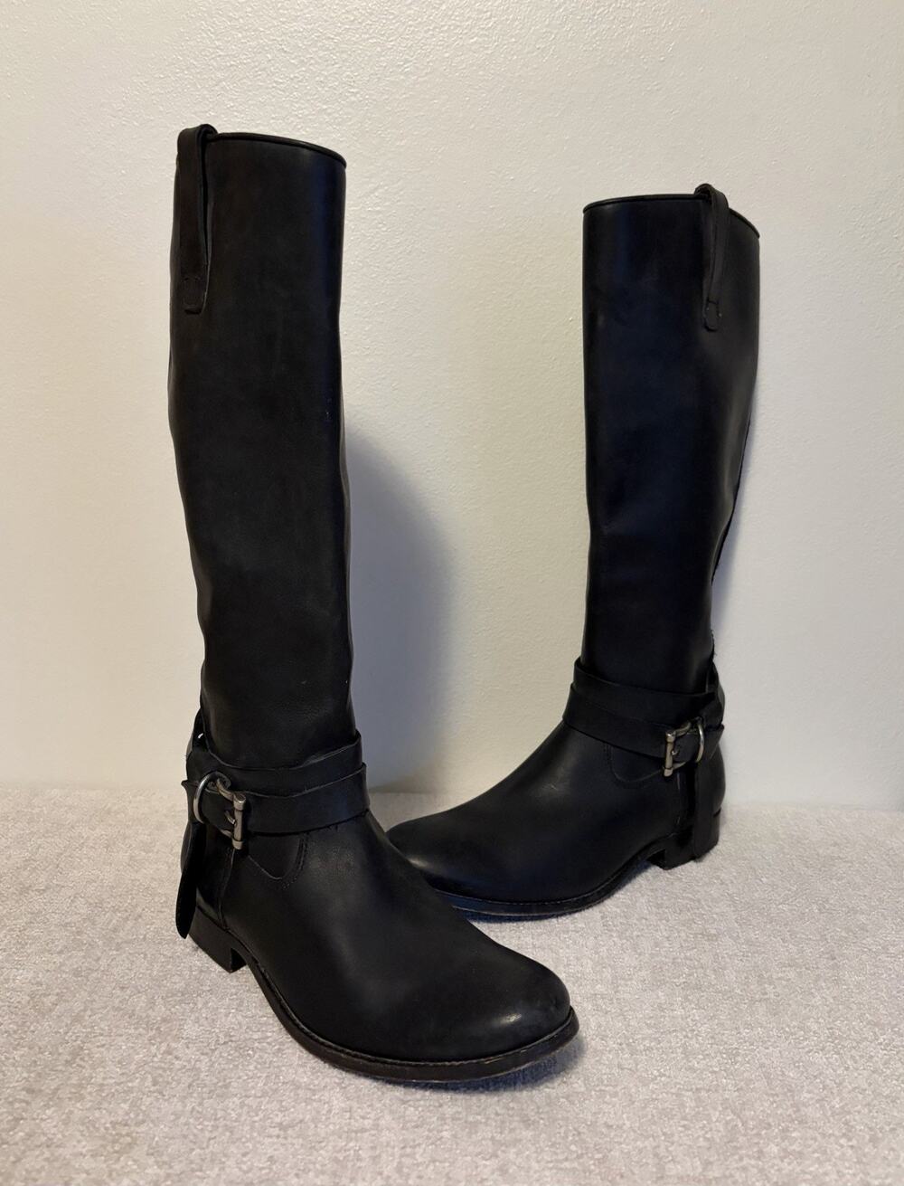 Frye Melissa Knotted Tall Boots Women’s Black Leather Riding Boots Size 8.5B